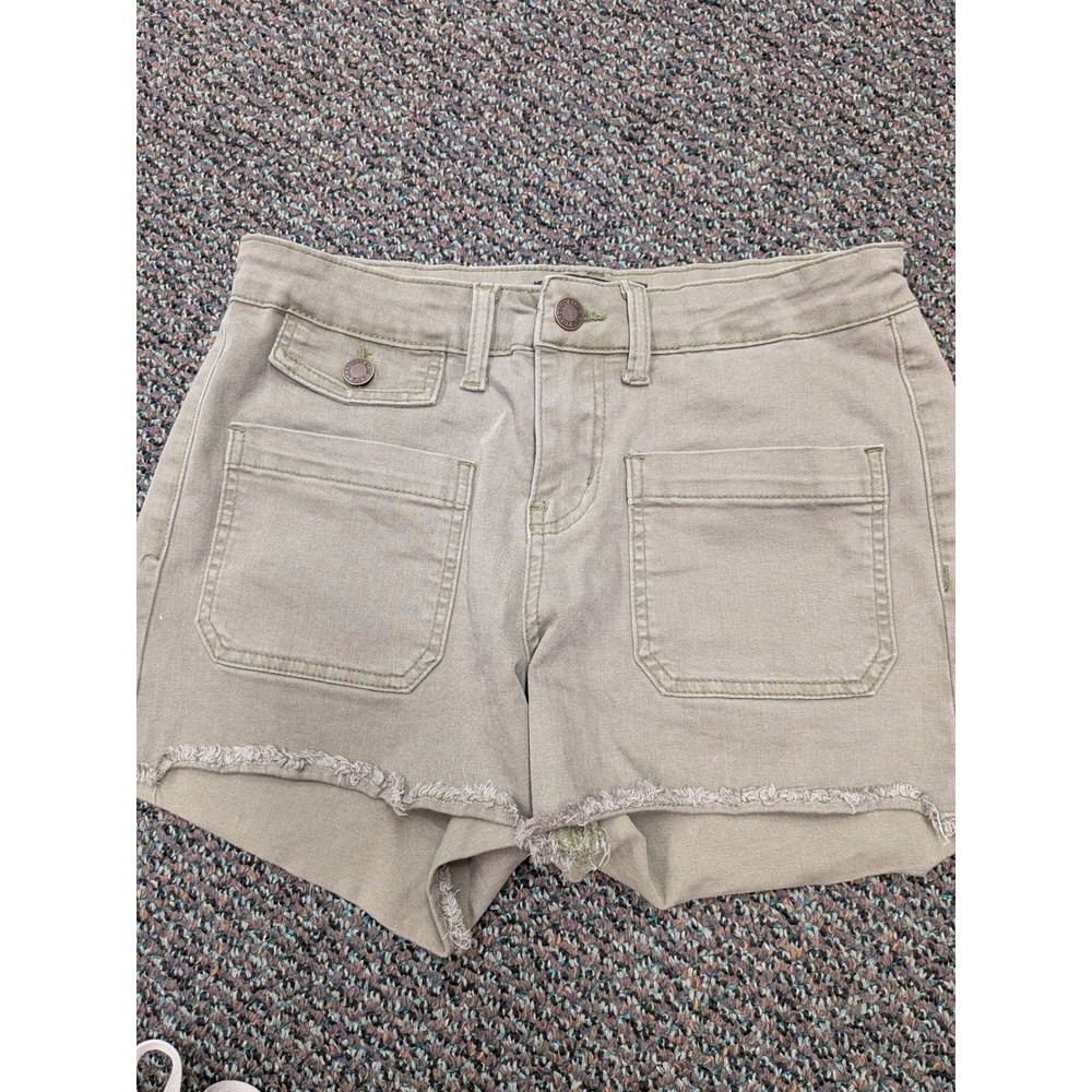 Judy Blue Olive Green Utility Cargo Shorts Raw Hem JB1571-SF Womens Size 26